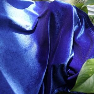 Blue velvet swoop neck top